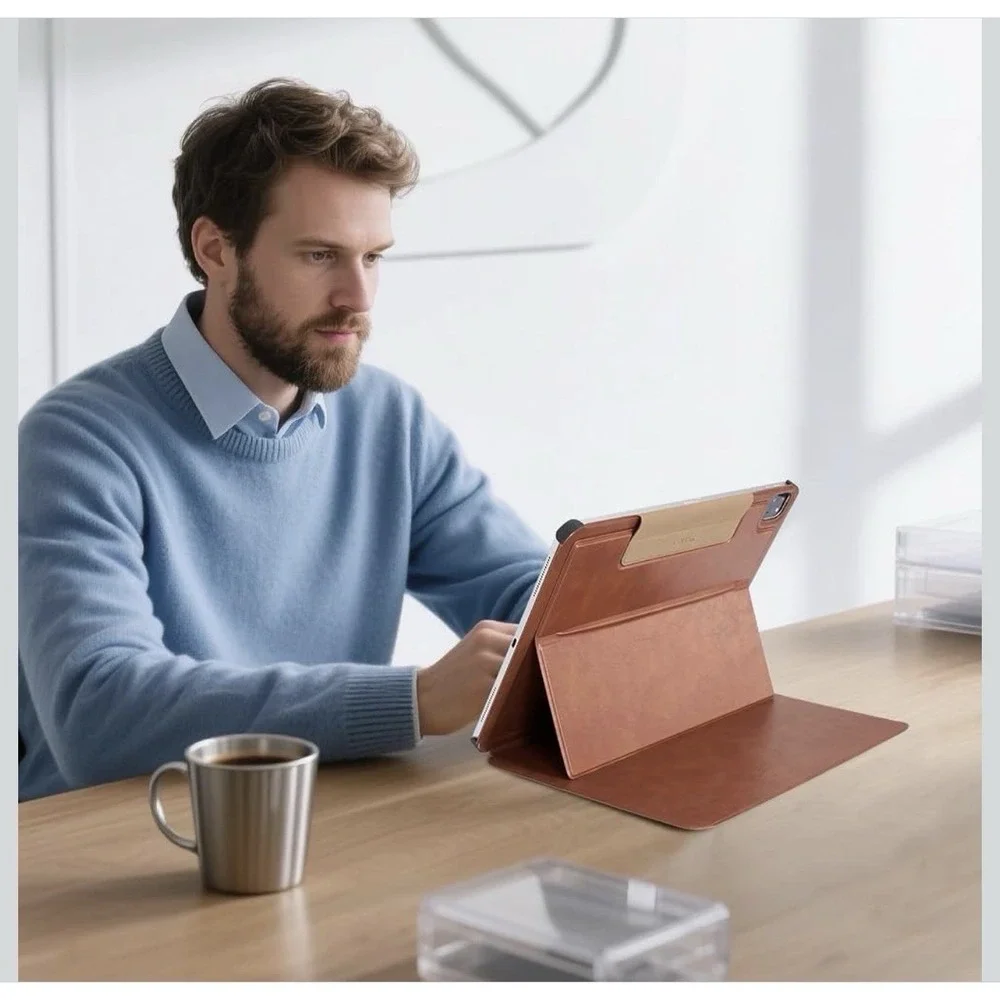 COBAK iPad Pro 13 Case M4 M5 2024 2025 Brown Leather Folio Stand A2925 A3007